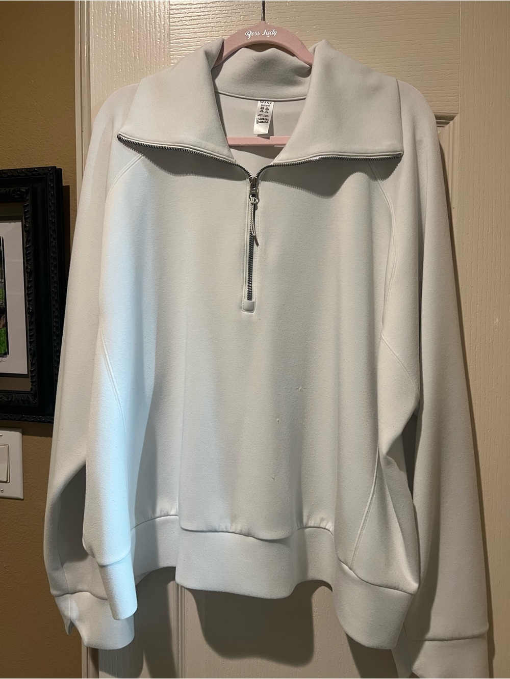 Spanx  Woman's Light Cream Half-Zip Pullover